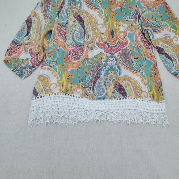 SPENSE Womens Size Medium Multicolored Paisley Pattern BOHEMIAN Lace Fringe EUC - Picture 6 of 12
